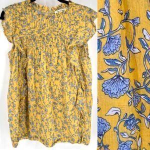 BeachLunchLounge Floral Peasant Cottage Top Blouse Baby Doll Pleated Ruffle Smal